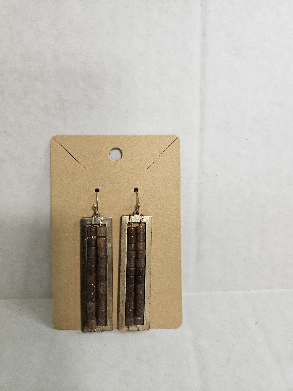 Handmade Brown Beaded Bar Earrings - Unbranded